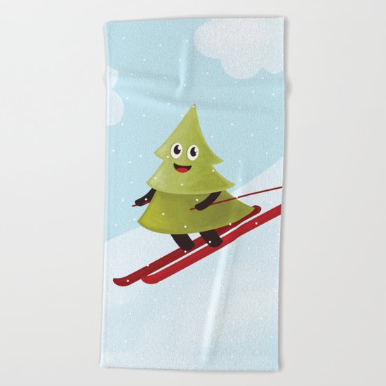 Happy Pine Tree on Ski Beach Towel