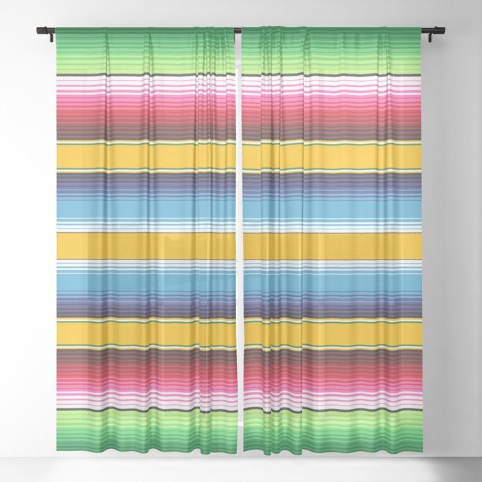 Yellow Blue Red Green Mexican Serape Blanket Stripes Sheer Curtain