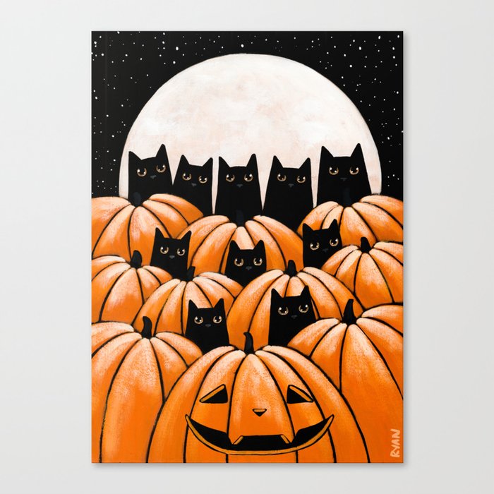 Black Cats in the Pumpkin Patch Canvas Print