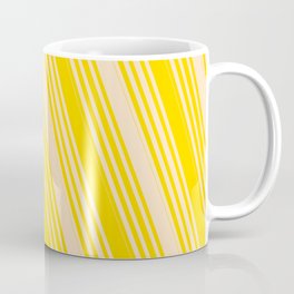 [ Thumbnail: Bisque & Yellow Colored Lined/Striped Pattern Coffee Mug ]