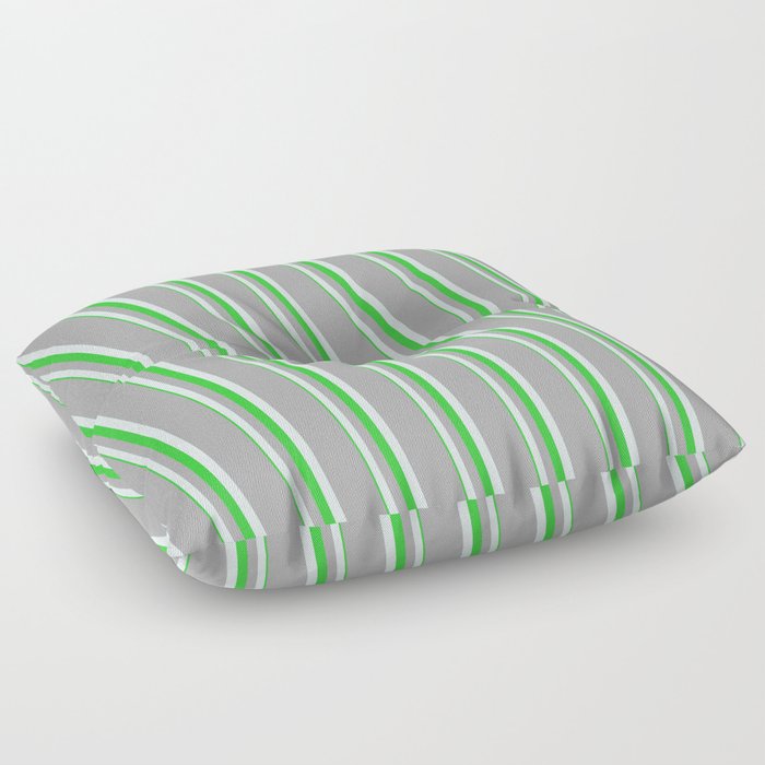 Dark Gray, Light Cyan, and Lime Green Colored Lines Pattern Floor Pillow