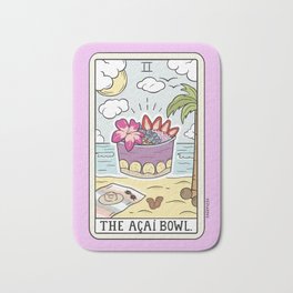 ACAI BOWL READING Bath Mat | Foodart, Graphicdesign, Tarotcard, California, Palmtree, Ocean, Tarot, Fruit, Acaibowl, Beach 