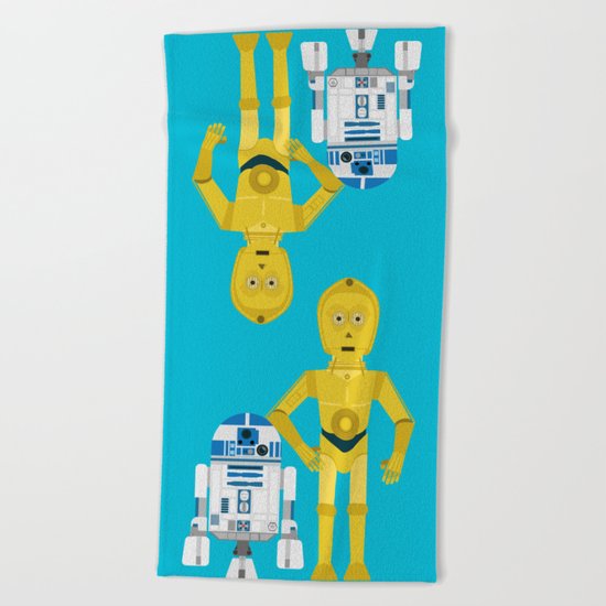 C3P0 and R2D2 vector Beach Towel
