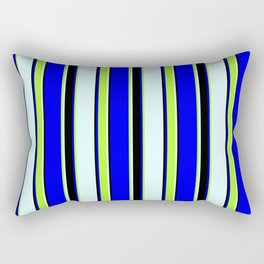 [ Thumbnail: Blue, Light Green, Light Cyan & Black Colored Striped/Lined Pattern Rectangular Pillow ]