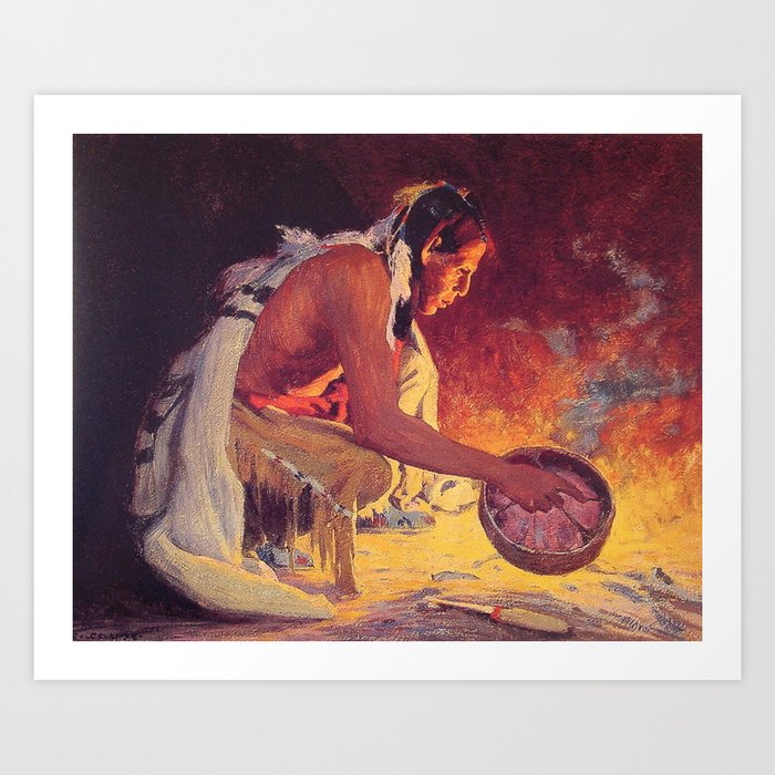 Eanger Irving Couse c1936 By the Firelight Art Print