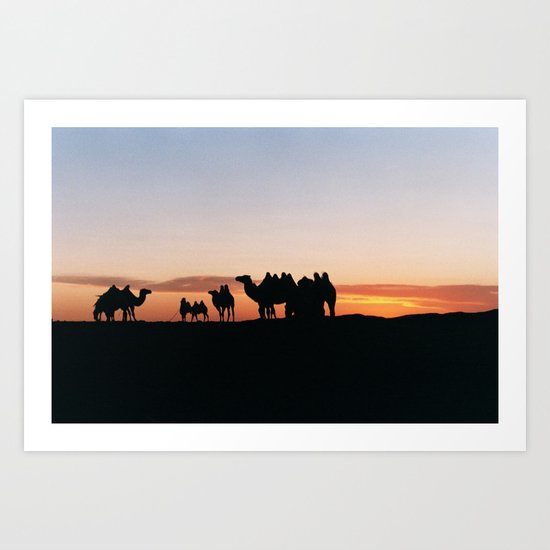 Camels at Sundown Art Print