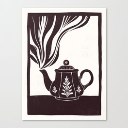 Tea Time Tea pot Linocut style illustration Canvas Print