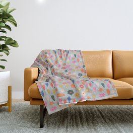 Meadow - Spring Floral Abstract Pattern Light Sage Green Throw Blanket