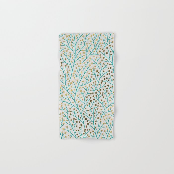 Berry Branches – Turquoise & Gold Hand & Bath Towel