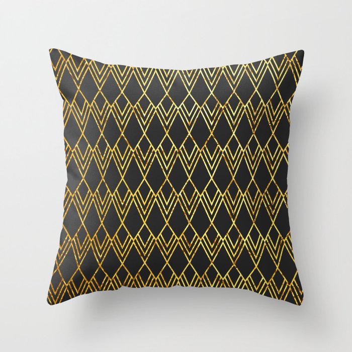 Art Deco Diamond Teardop - Black & Gold Throw Pillow by Michaela Palmer ...