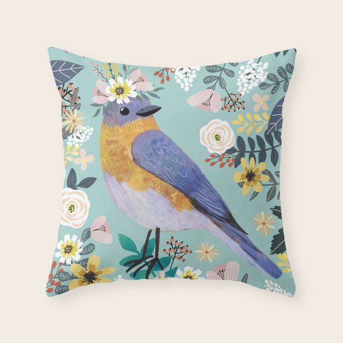 Blue Bird Throw Pillow by Mia Charro Society6