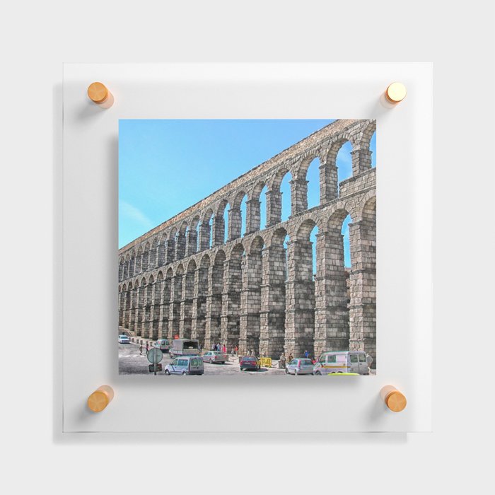 Spain Photography - Aqueduct Of Segovia Under The Blue Sky Floating Acrylic Print