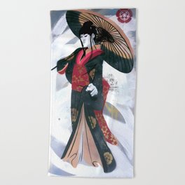 Japanese Woman Street Art Beach Towel