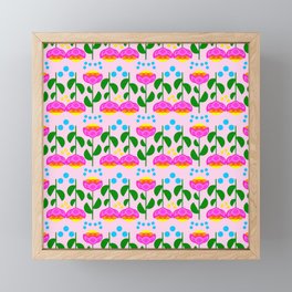 Tulip Time Colorful Spring Garden Mini Modern Scandi Flowers And Dots Geo Hot Pink And Orange Floral Pattern With Yellow And Turquoise On Pastel Pink Framed Mini Art Print