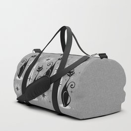 Mid Century Meow Atomic Cats on Cool Gray ©studioxtine Duffle Bag