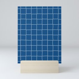 Navy Blue Checkered Tiles Mini Art Print