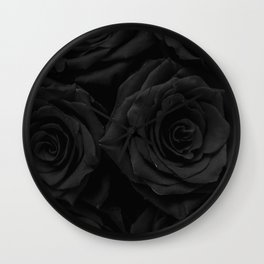 Coal Roses Wall Clock | Roses, Dope, Black And White, Feminine, Darkness, Blooms, Floral, From Above, Black, Coal Black 