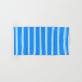 [ Thumbnail: Blue & Powder Blue Colored Lines/Stripes Pattern Hand & Bath Towel ]