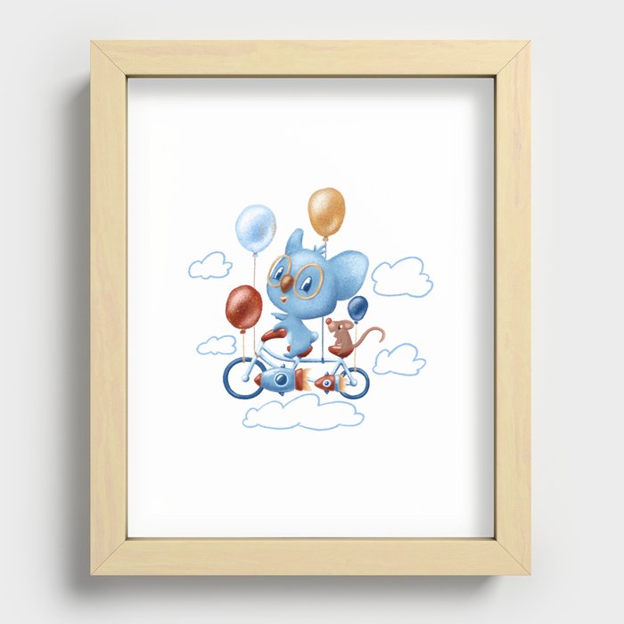 Cute Coala Flying on Bicycle, nursery room poster Recessed Framed Print