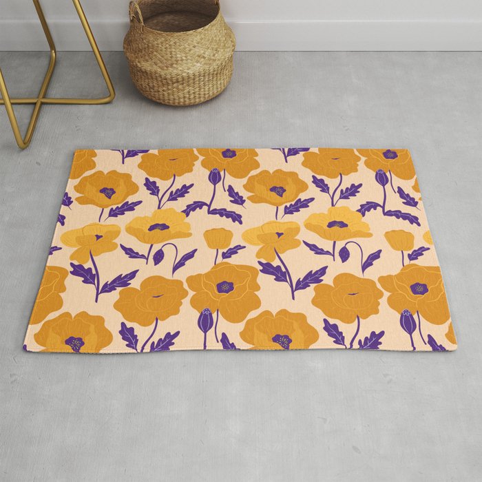 Gold Poppies Pattern Rug