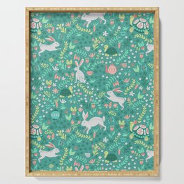 Spring Pattern of Bunnies with Turtles Serving Tray