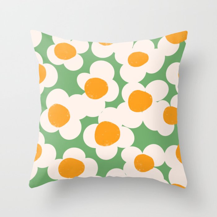 Popcorn Cute Groovy Floral Green Throw Pillow