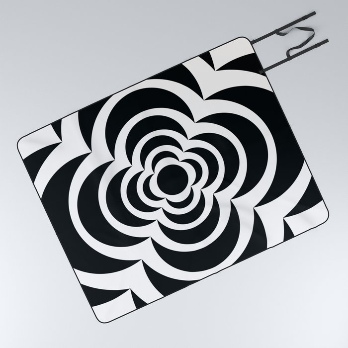 Floral Abstract Shapes 10 in Monochrome Picnic Blanket