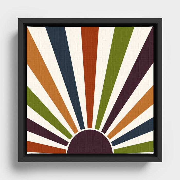 Multicolor retro Sun design 6 Framed Canvas