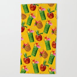 Tiki Cocktail Pattern - Yellow Beach Towel