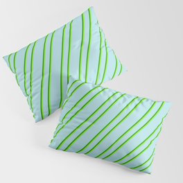 [ Thumbnail: Powder Blue, Forest Green & Chartreuse Colored Lines Pattern Pillow Sham ]
