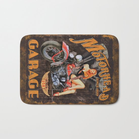 Motorhead Garage Vintage Poster Bath Mat