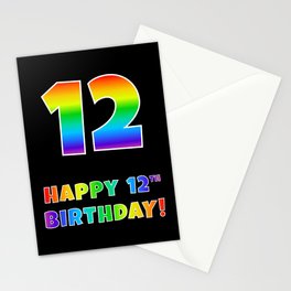 [ Thumbnail: HAPPY 12TH BIRTHDAY - Multicolored Rainbow Spectrum Gradient Stationery Cards ]