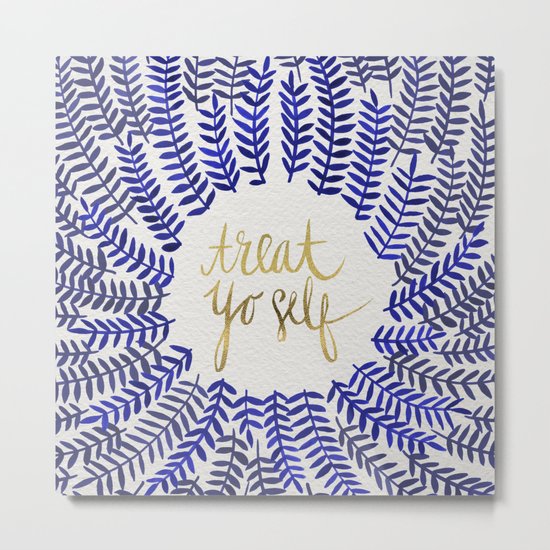 Treat Yo Self – Gold & Navy Metal Print