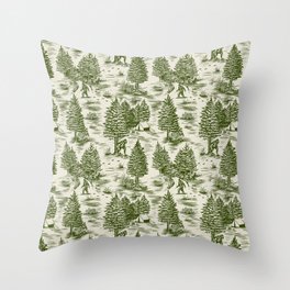 Bigfoot / Sasquatch Toile de Jouy in Forest Green Throw Pillow