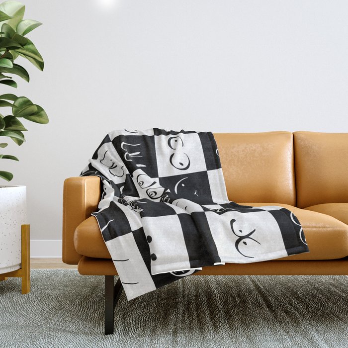Black and White Drawing Gingham Boobs Throw Blanket