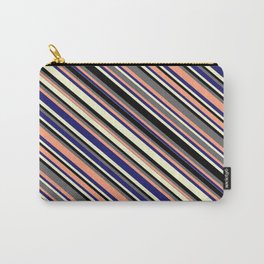 [ Thumbnail: Colorful Dim Grey, Light Salmon, Midnight Blue, Light Yellow & Black Colored Lines Pattern Carry-All Pouch ]