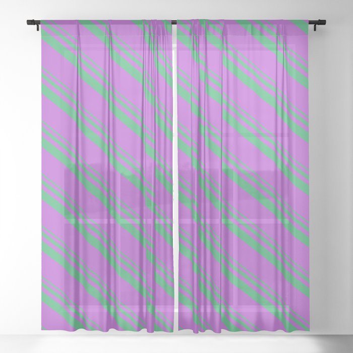 Sea Green and Orchid Colored Lines Pattern Sheer Curtain
