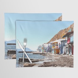 View Of Boat Houses In Klima Fishing Village On Milos Island, Greece Placemat