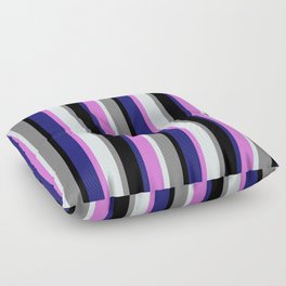 [ Thumbnail: Eye-catching Midnight Blue, Orchid, Light Cyan, Gray, and Black Colored Stripes/Lines Pattern Floor Pillow ]