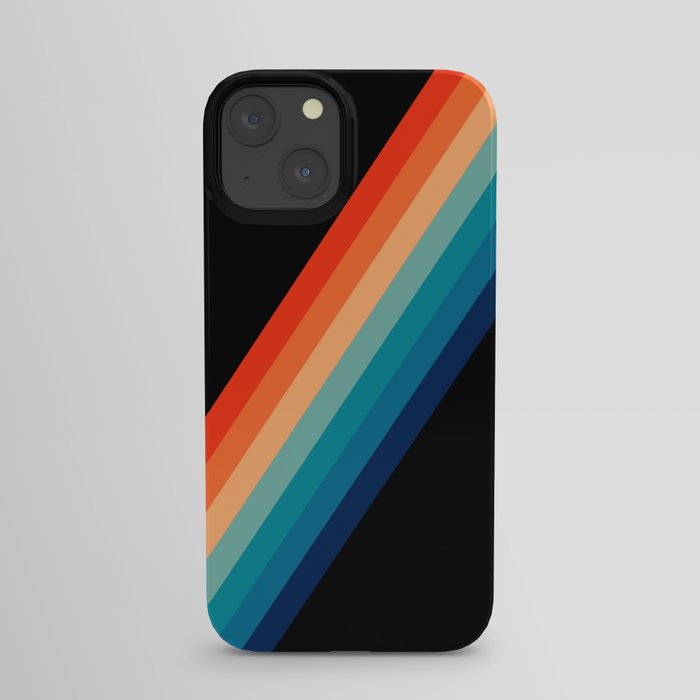 Retro 70s Stripe Colorful Rainbow Black iPhone Case