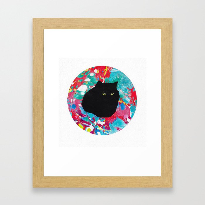 Black Cat Circle Framed Art Print
