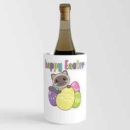 Happy Easter Cute Cat At Easter With Easter Eggs Wine Chiller
