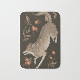 The Wolf and Rose Hips Bath Mat | Canis, Fall, Botanical, Graphite, Painting, Rosehips, Drawing, Botanic, Autumn, Nature 