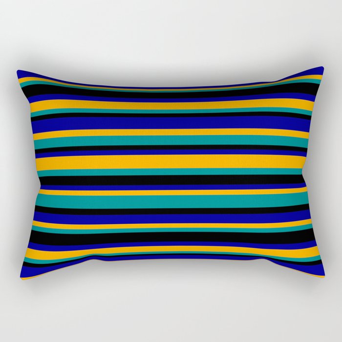 Orange, Teal, Black, and Dark Blue Colored Stripes/Lines Pattern Rectangular Pillow