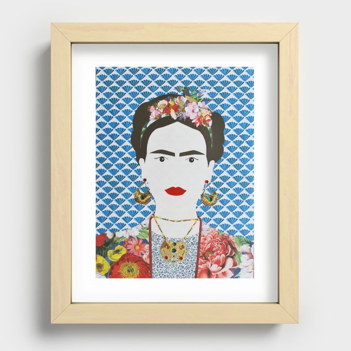 Frida Kahlo printed reproduction of an original papercraft illustration Recessed Framed Print