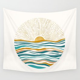 The Sun and The Sea - Gold and Teal Wall Tapestry