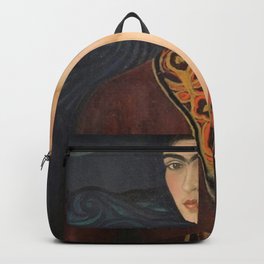 Frida Kahlo self portrait in a velvet dress painting for home and wall decor  Backpack
