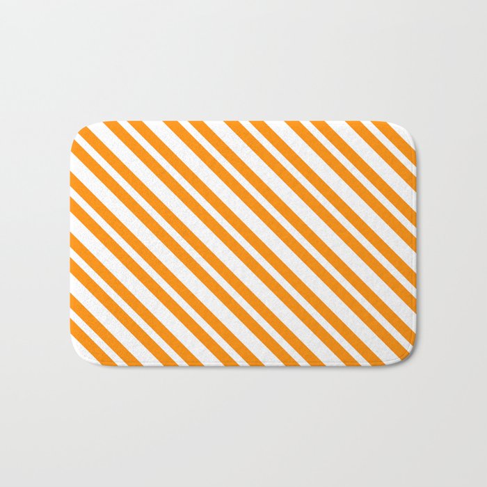 White & Dark Orange Colored Stripes/Lines Pattern Bath Mat