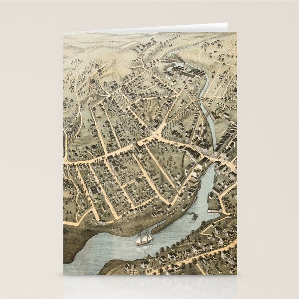 Vintage Pictorial Map of Norwalk Connecticut (1875) Stationery Cards by