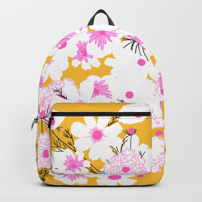 Retro Modern Spring Wildflowers Pink and Orange Backpack